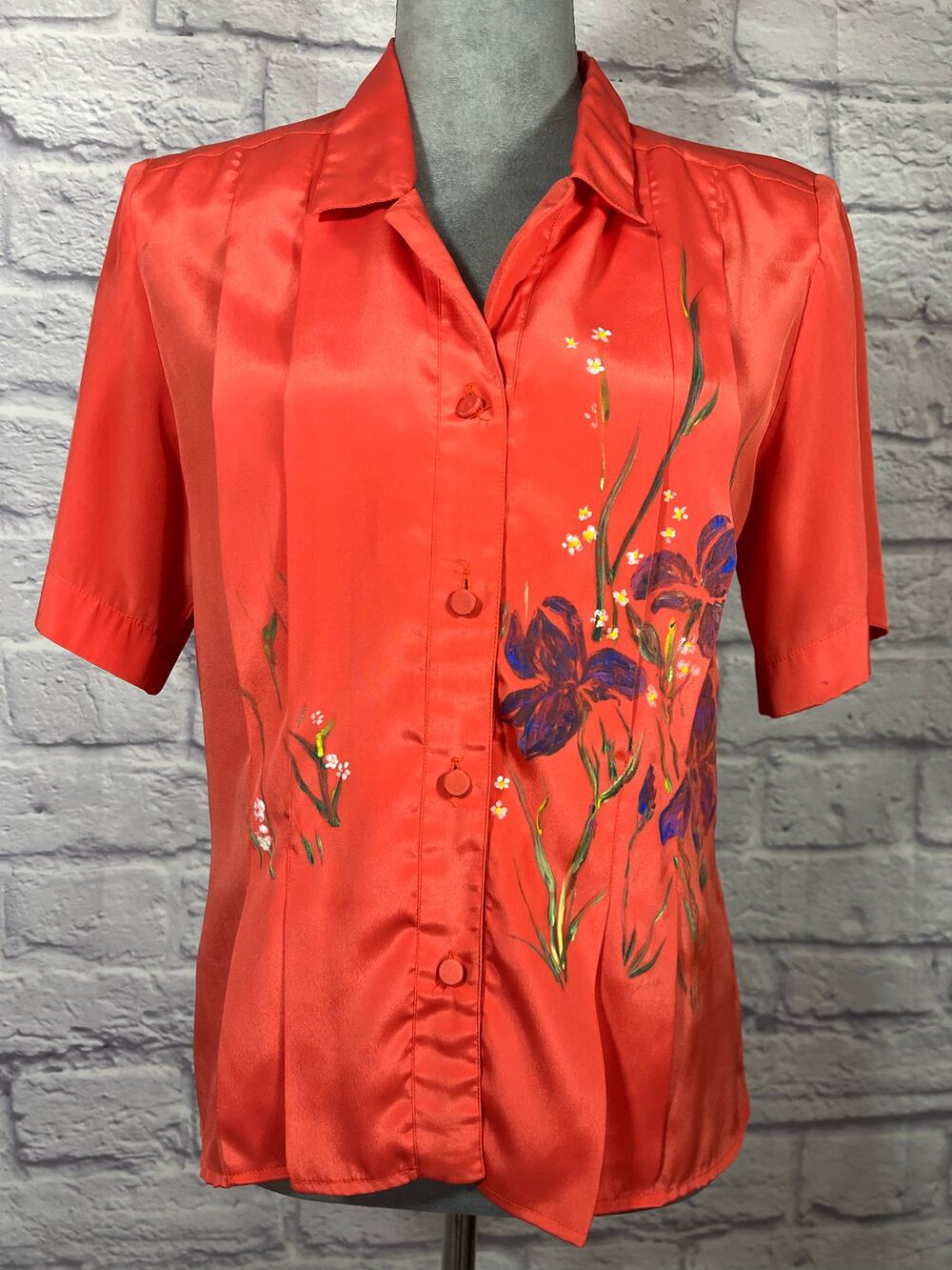 Vintage Peters & Ashley Liquid Silk Blouse with Handpainted Iris Flowers